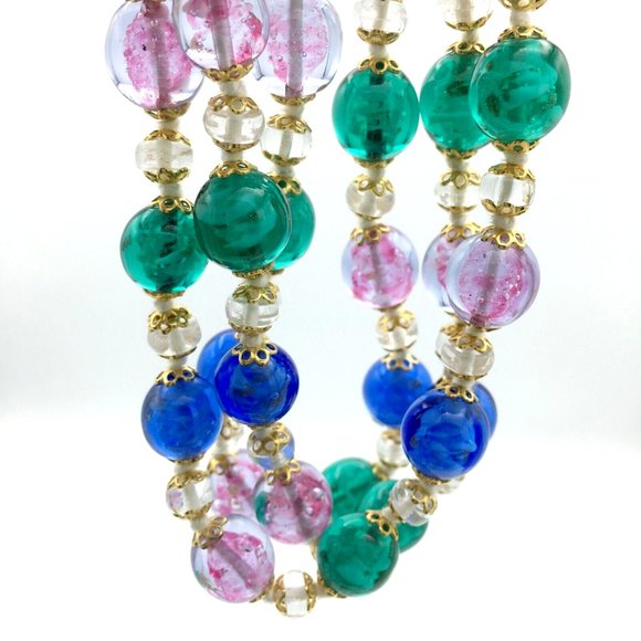 GIVRE glass bead vintage bracelet - 3-strand knotted gold-tone caps fancy clasp - Picture 8 of 8